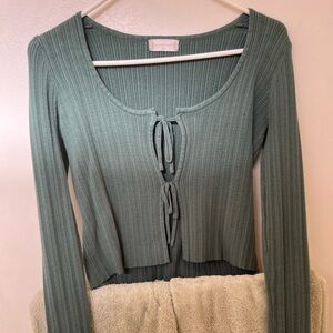 Altar'd State Forest Green Tie Front Ribbed Sweater